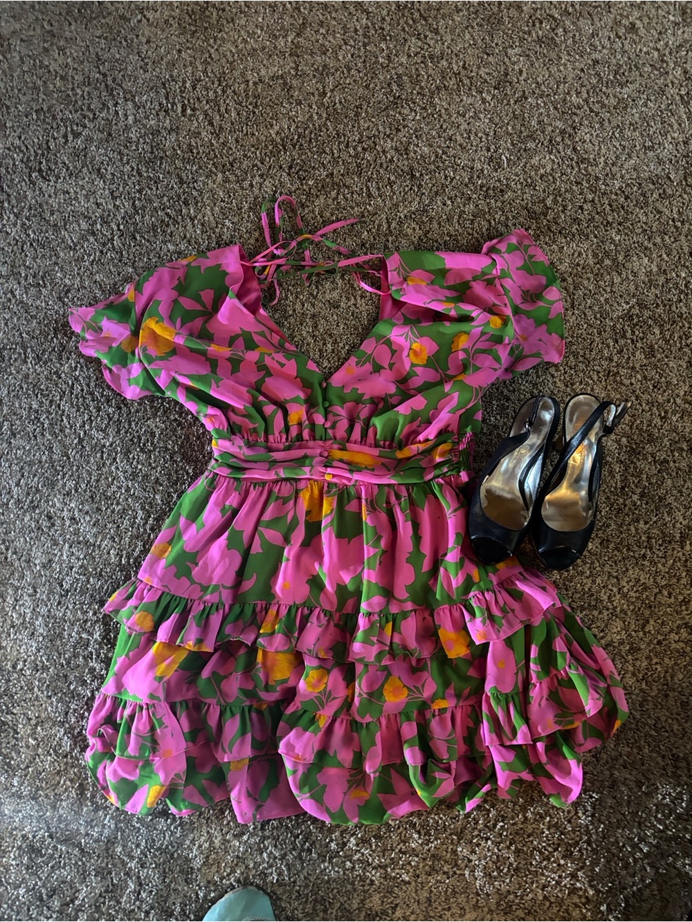 Sugarlips Pink Floral Tiered Ruffle Dress